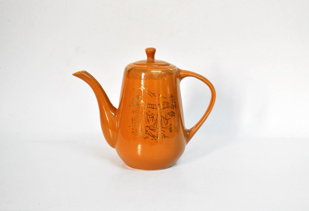 Japanese Teapot Oriental Tea Pot Asian Theme Teapot Brown Porcelain