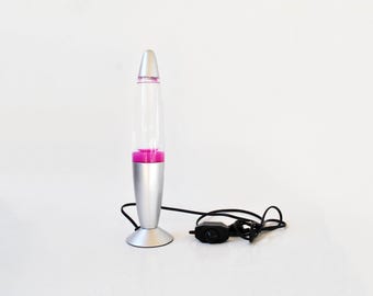 Vintage Lava Lamp – Silver Base Pink Motion Light, Retro 90s Mood Lamp, Space Age Bedroom Decor, Aesthetic Ambient Lighting