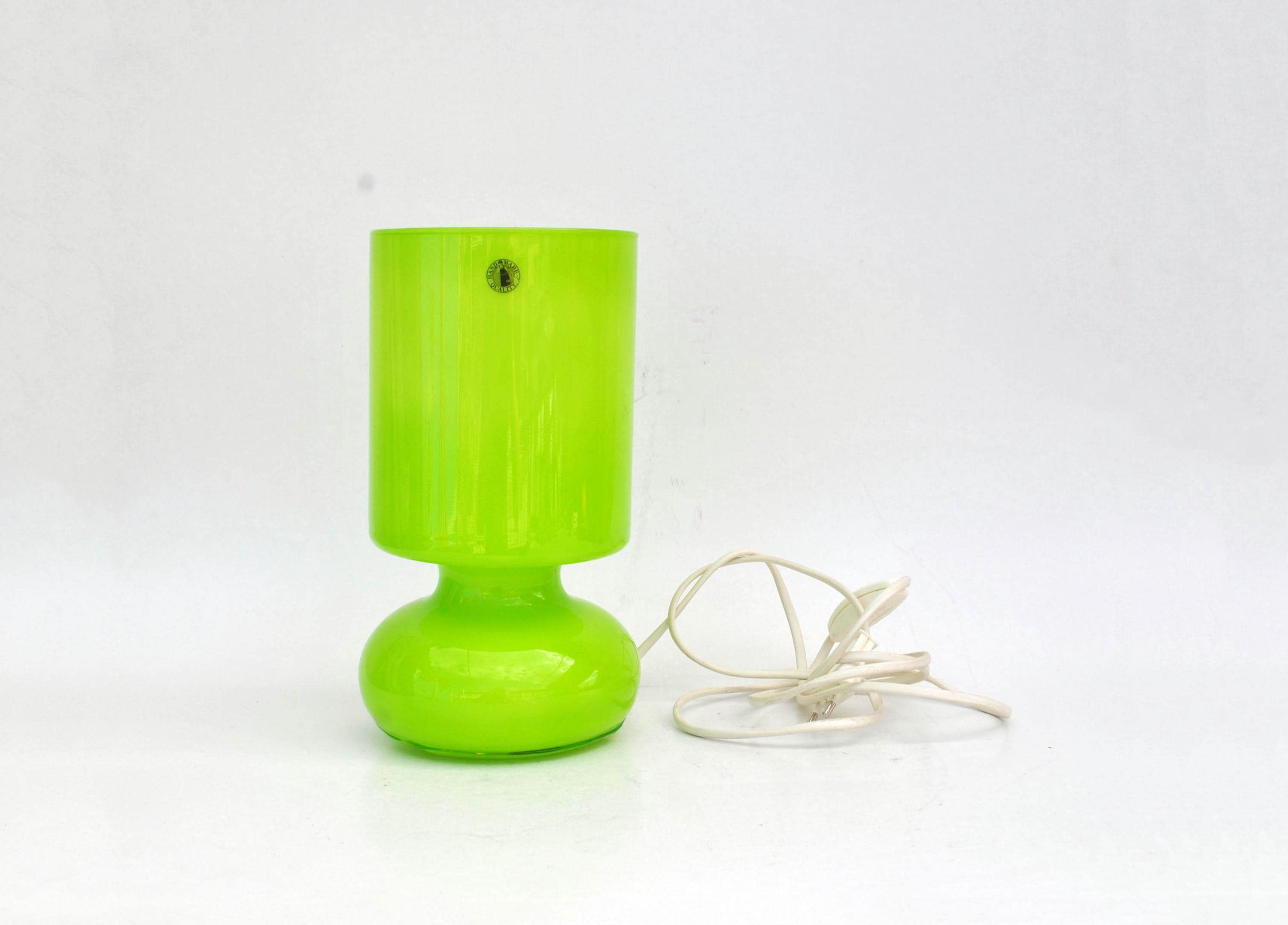 Vintage Green Glass Ikea Lykta Lamp - 1990s Memphis Retro Table