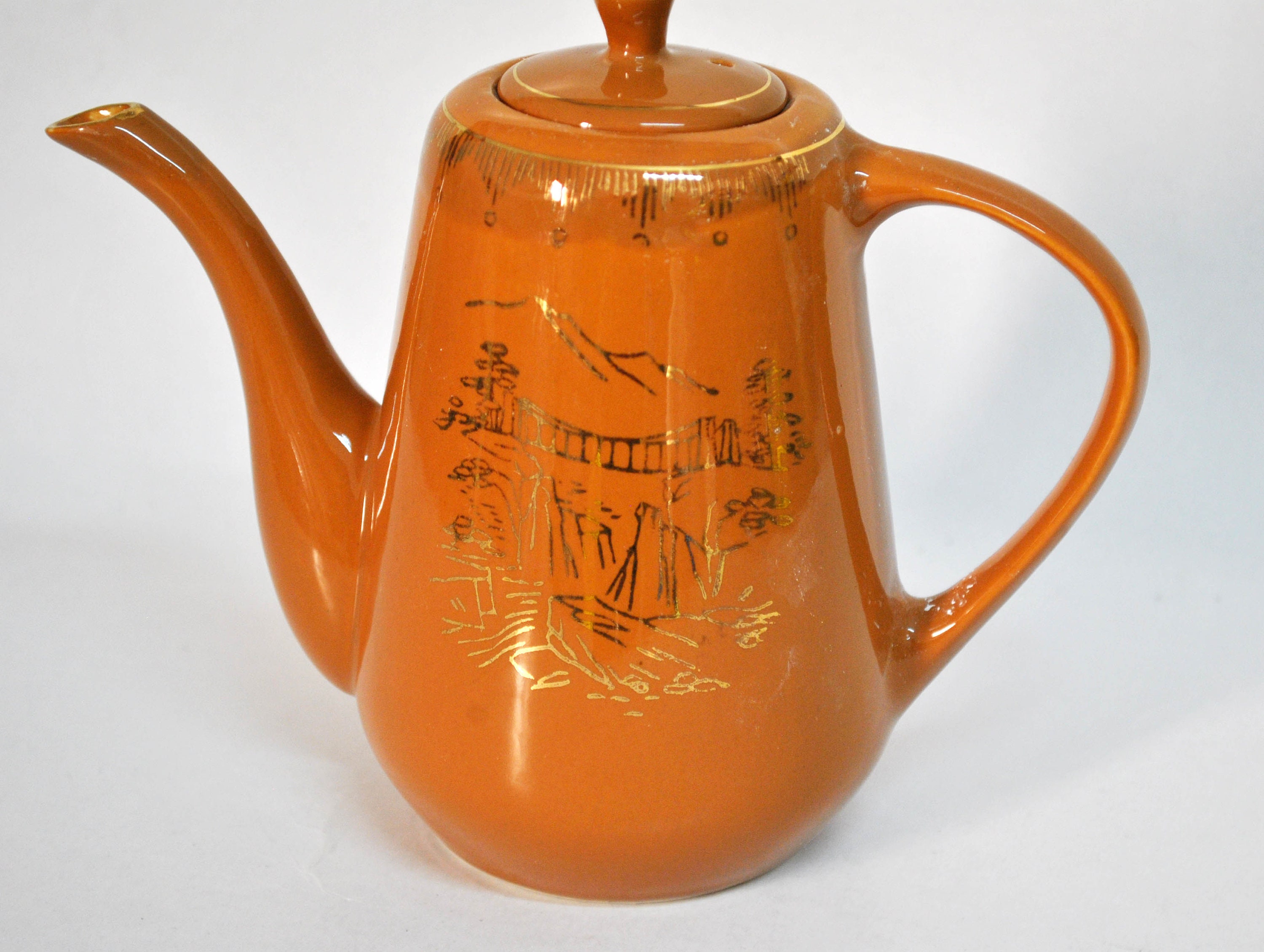 Japanese Teapot Oriental Tea Pot Asian Theme Teapot Brown Porcelain