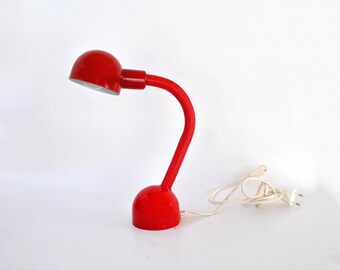 Vintage Red Gooseneck Desk Lamp – Flexible Adjustable Table Light – Retro Space Age Style – Memphis Design Minimalist Home Office Decor