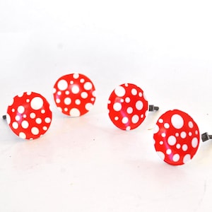 Vintage Red White Polka Dot Cabinet Knobs Round Retro Drawer Pulls Pop Art Furniture Hardware