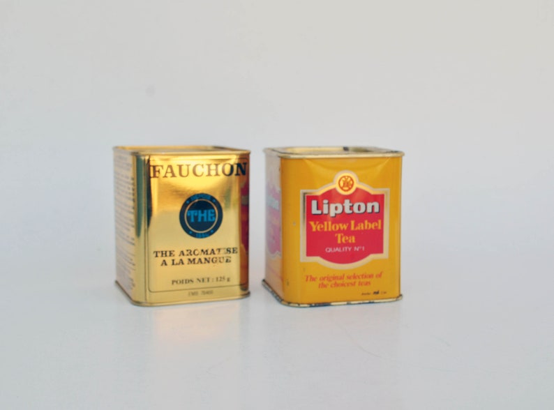 vintage tea tin box metal lipton metallic canisters tea tin caddy storage kitchen storage tin tea lover gift lipton vintage set two tea tins zdjęcie 3