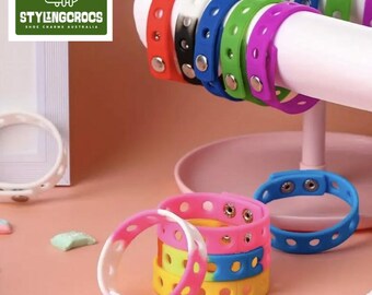 Croc Charm Jibbitz Bracelet: Adjustable Rubber Wristband, 12-Hole Strap