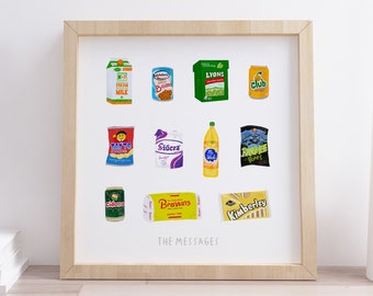 The Messages - Irish Art Print - Irish Snacks Print - Irish Kitchen Art - Irish Gift - Irish Food Print - Lyons Tea Print - Tayto Print