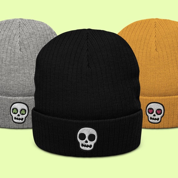 Skull Beanie - Skull Halloween Beanie - Heart Eyes Skull  display picture 2