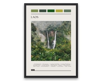 LAOS - Travel Poster, Color Block Travel Poster, Digital Download, Digital Travel Poster