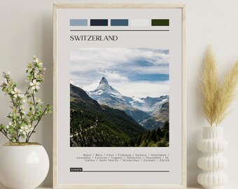 Switzerland Travel Poster: Color Block Style Art Print
