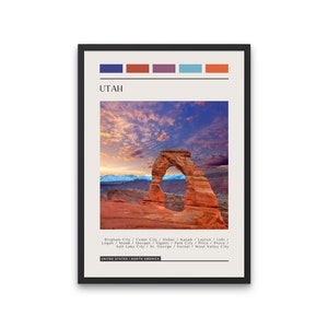 UTAH - pôster de viagem, pôster de viagem em bloco colorido, download digital, pôster digital de viagem