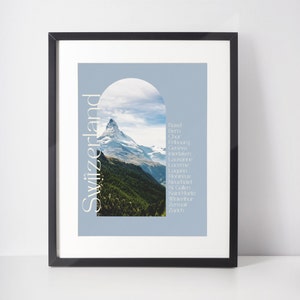 Switzerland - Travel Poster, Vivid Arched Travel Poster, Digital Download, Digital Travel Poster
