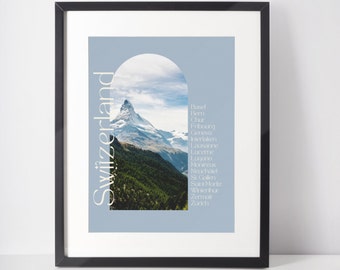 Switzerland Travel Poster: Vivid Arch Print (Digital Download)