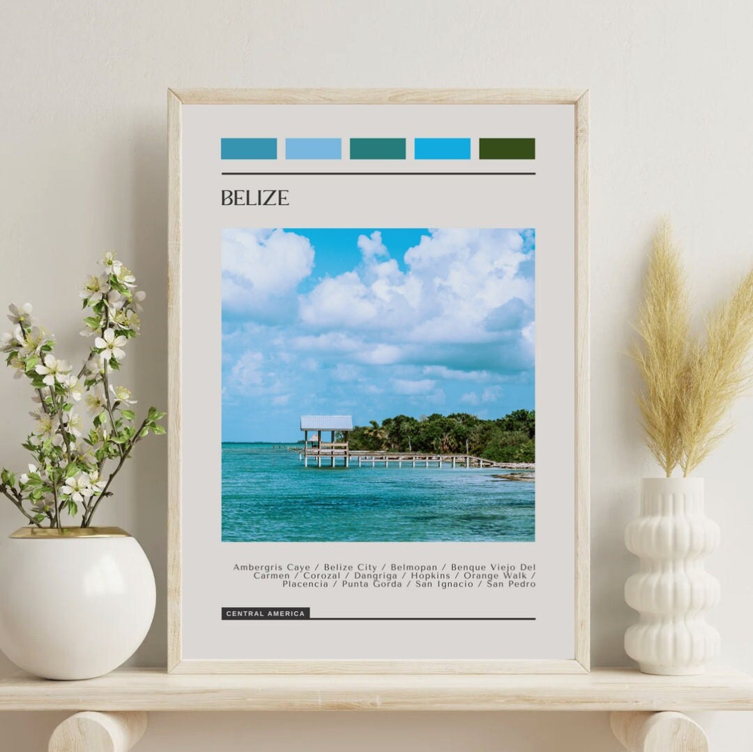 Belize Travel Poster: Modern Color Block Print - Etsy