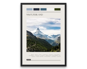 Switzerland Travel Poster: Modern Color Block Print (Digital Download)