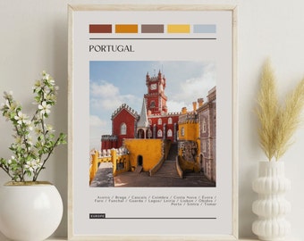 Plakat podróżniczy do Portugalii: wydruk w blokach kolorów