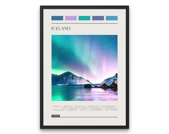 ICELAND - Travel Poster, Color Block Travel Poster, Digital Download, Digital Travel Poster