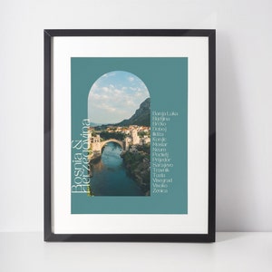 Bosnia and Herzegovina - Travel Poster, Vivid Arched Travel Poster, Digital Download, Digital Travel Poster