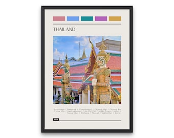 Reisposter Thailand: stadskunst met kleurvlakken (digitale download)