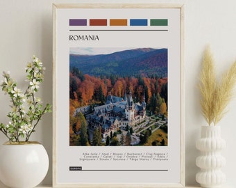 Romania Travel Poster: Color Block City Art Print