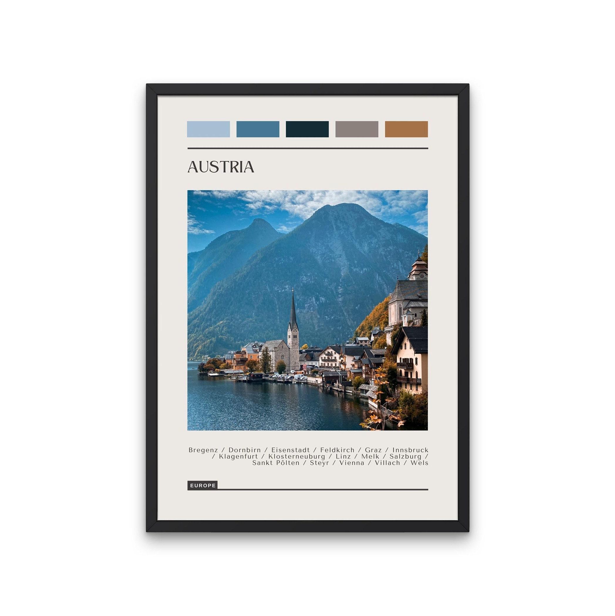 AUSTRIA - Travel Poster, Color Block Travel Poster, Digital Download, Digital Travel Poster