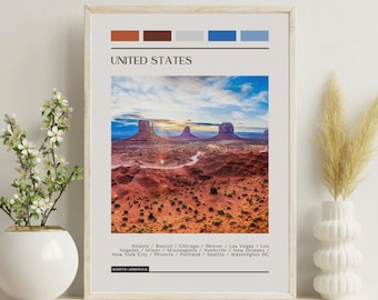 United States Travel Poster: Modern Color Block Print