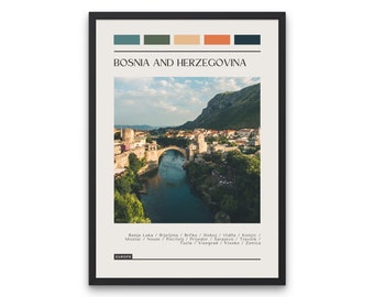 Bosnia and Herzegovina Travel Poster: Modern Color Block Print (Digital Download)