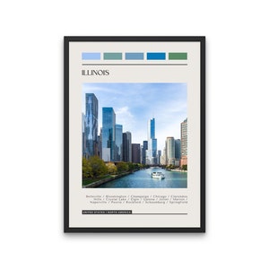 ILLINOIS - Travel Poster, Color Block Travel Poster, Digital Download, Digital Travel Poster