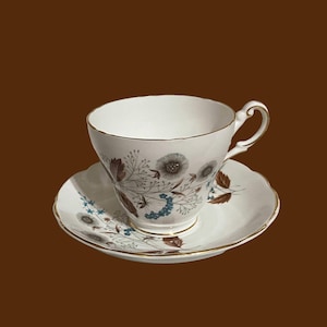 Vintage Regency Bone China Teacup and Saucer RE15 Wildflowers, 2 Available & Sold Separately, English China, Blue Flowers, Brown Leaves