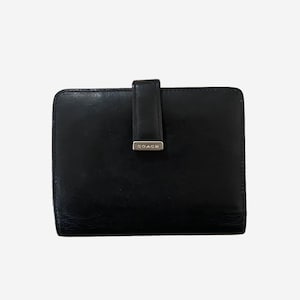 Cartera vintage Coach Lexington de cuero negro de los años 80, clutch con cierre de beso