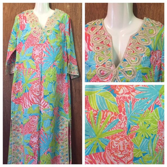 Vintage Lilly Pulitzer Tiger & Leopard Kaftan Turq
