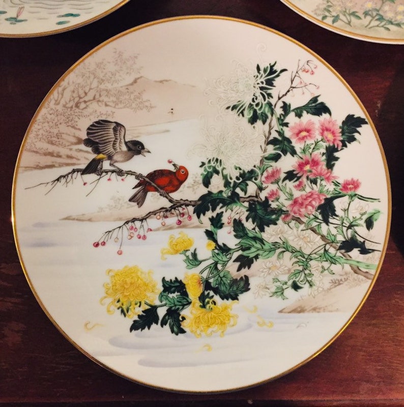 Vintage 1981 80s FP Franklin Porcelain Bird Plates Japan Set of 5