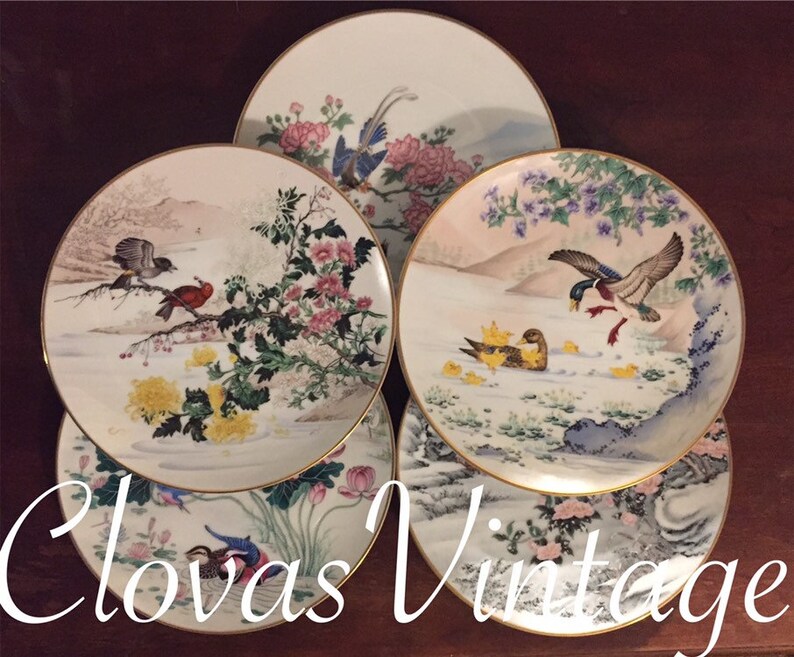 Vintage 1981 80s FP Franklin Porcelain Bird Plates Japan Set of 5