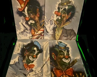 40s William Pender Shumaker Set of 4 Clowns Board Litho Prints D A C Original Frames