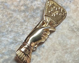 Vintage Tulla Booth Brooch: Vermeil Sterling Silver Hand Holding Floral Fan