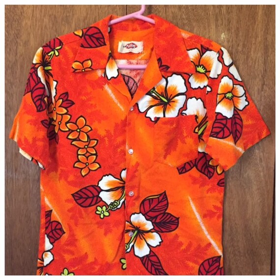 Vintage Pomare Orange Barkcloth Hawaiian Shirt Alo