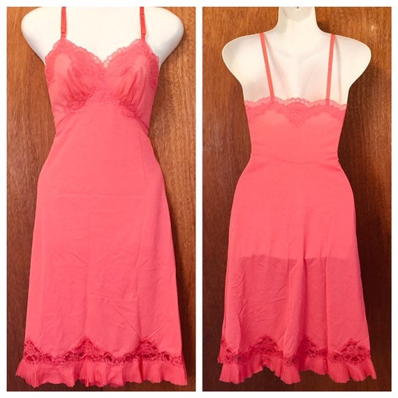 Vintage Coral Vanity Fair Dress Slip Pleated Chiff