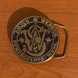 Vintage Smith & Wesson Round Belt Buckle, Springfield, Mass, Sold Brass