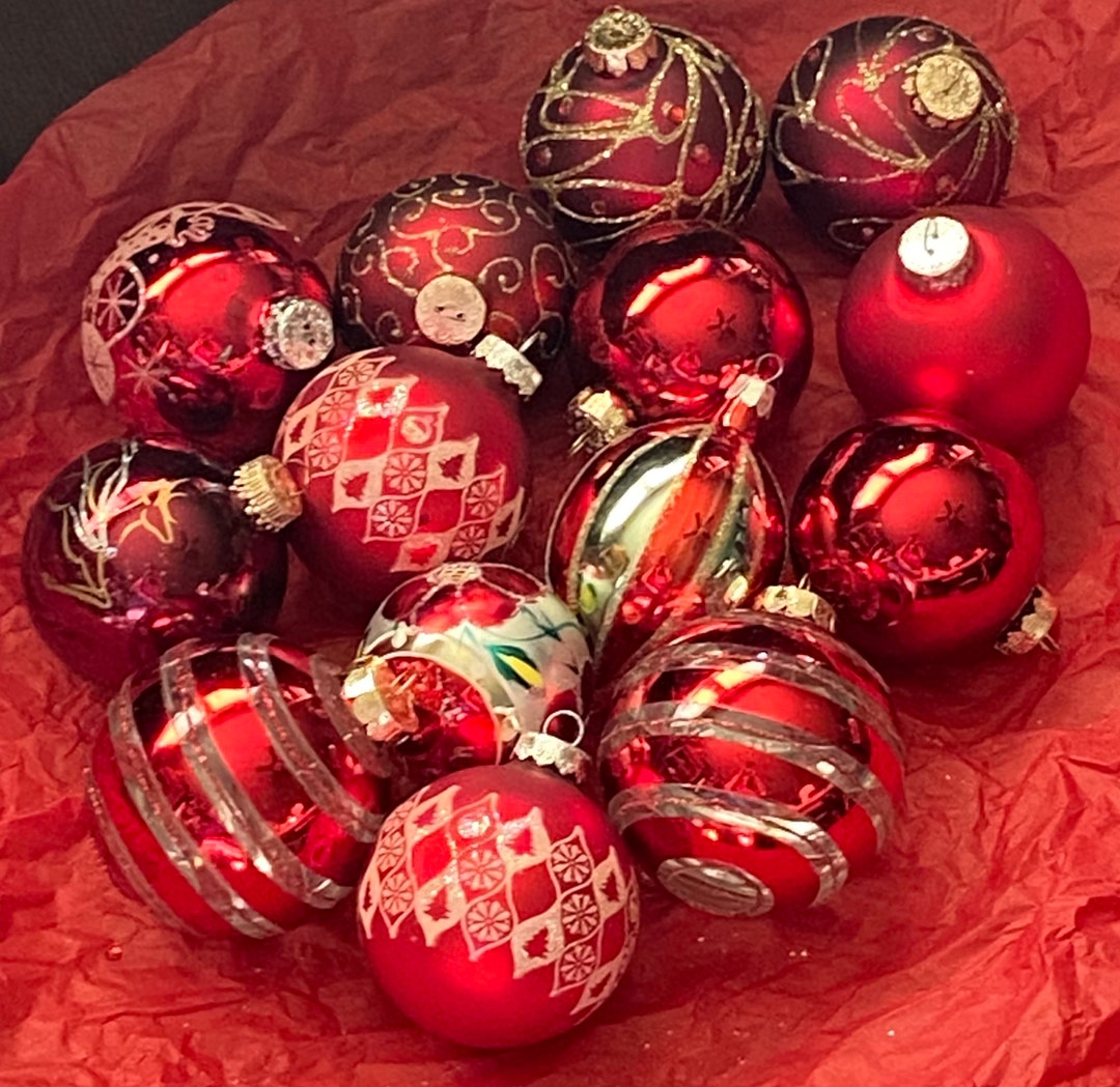 14 Red Christmas Bulb Ornaments Rauch Striped Glitter Various Etsy