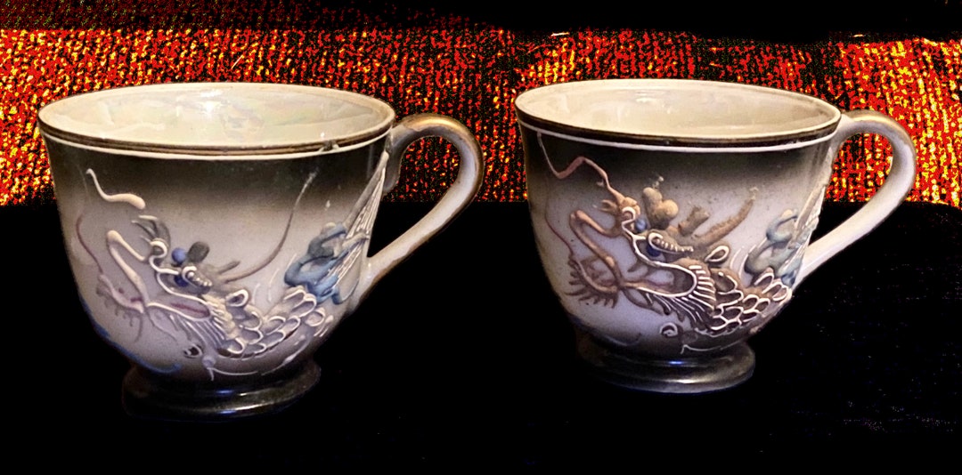 Vintage Maruku China Dragonware Moriage Teacups Japan Japanese Dragon