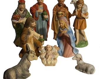 Vintage Homco Porcelain Nativity Set - 8 Piece Hand-Painted Bisque Collection - Christmas Home Interiors #5110 / #5599