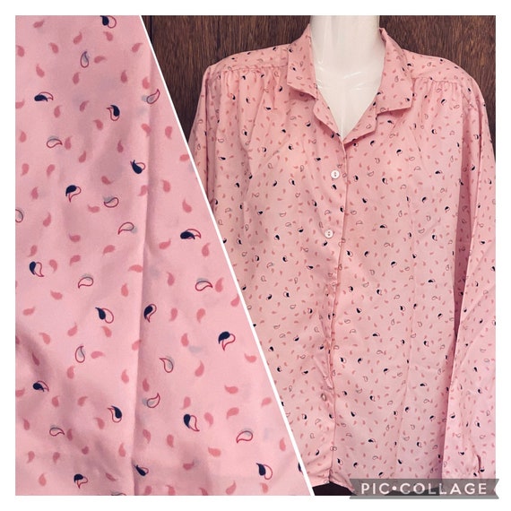 Vintage 70s Pink Dancing Raindrops Blouse Sz 44 or