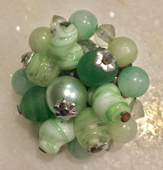 Vintage 50s Art Glass Bead Cluster Earrings Clip … - image 6