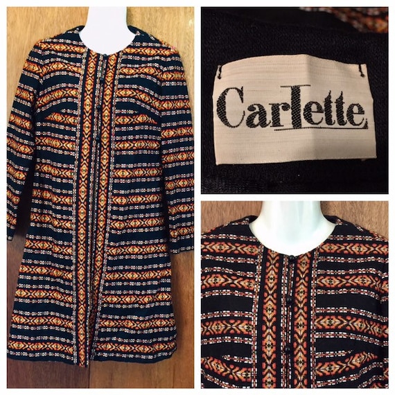 Vintage 60s Carlette Collarless Woven Tapestry Lon