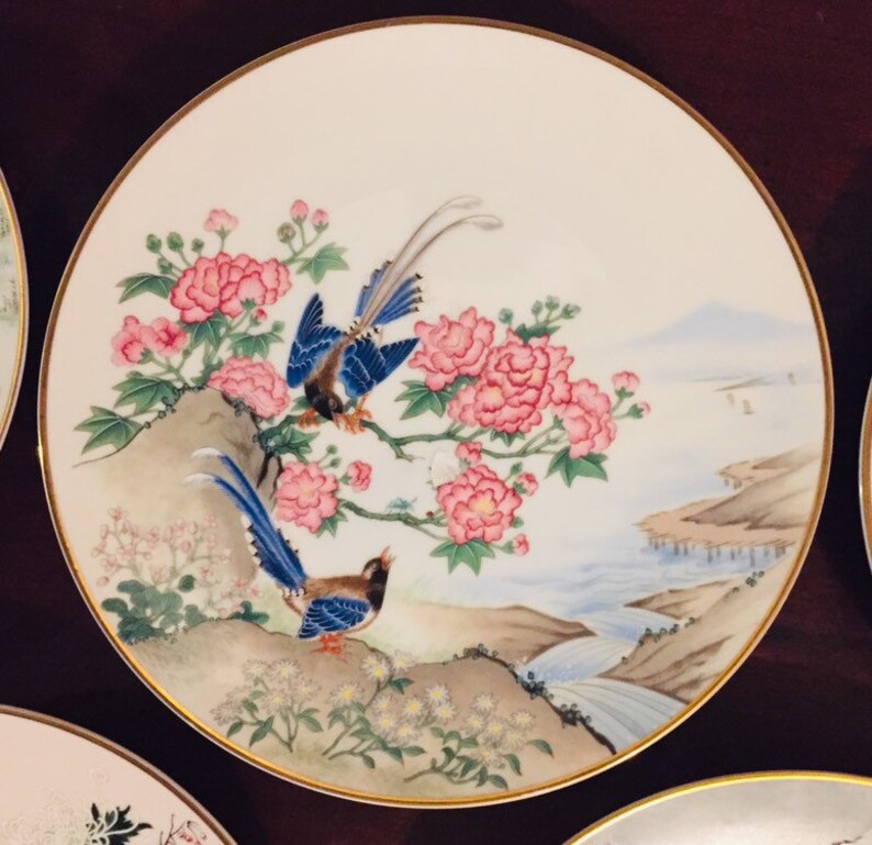 Vintage 1981 80s FP Franklin Porcelain Bird Plates Japan Set of 5