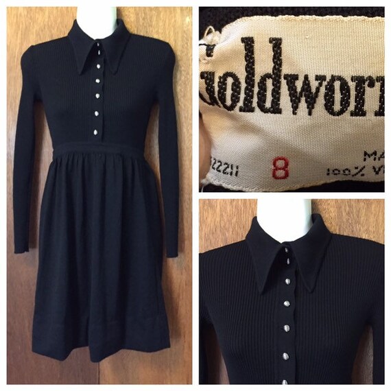 Designer Vintage 60s Goldworm Wool Knit Mini Dress