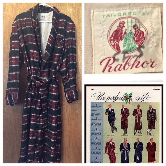 Vintage 30s Rabhor Silk Plaid Belted Robe M