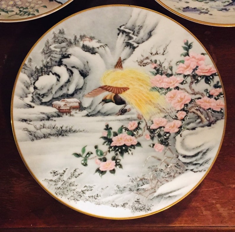 Vintage 1981 80s FP Franklin Porcelain Bird Plates Japan Set of 5