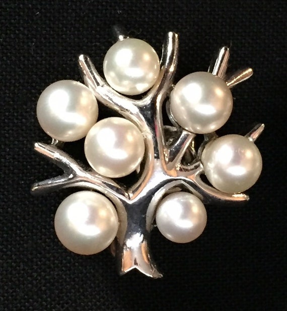 Vintage 60s Majorica Pearl Cluster Tree Silver To… - image 2