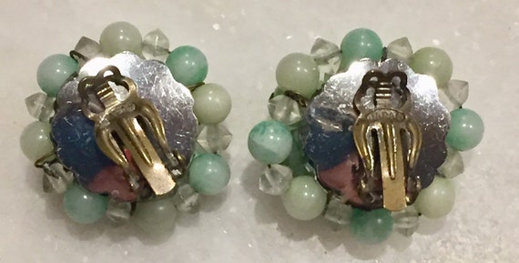 Vintage 50s Art Glass Bead Cluster Earrings Clip … - image 3