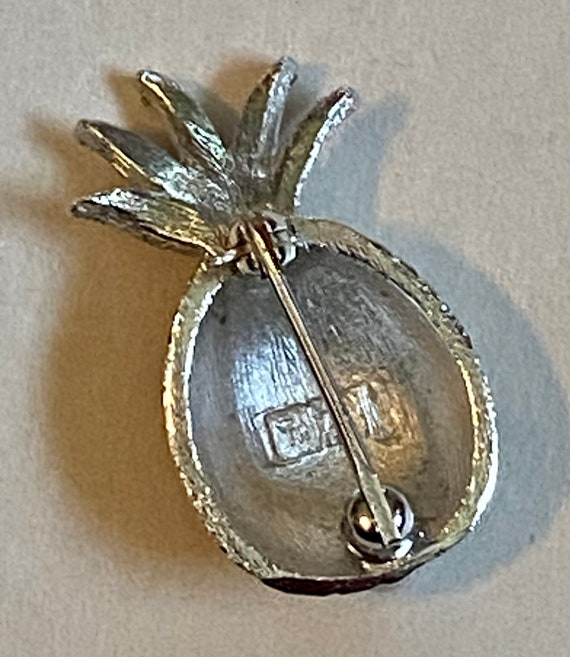 Vintage 60s Crown Trifari Silver Tone Pineapple B… - image 4