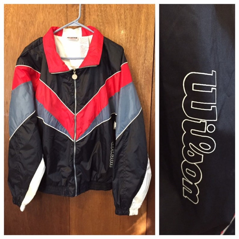 Vintage Wilson Tennis Jacket Advantage Nylon in Red Black Gray White L